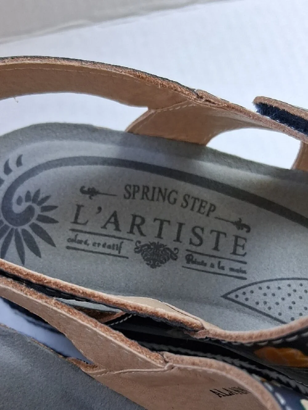 Spring Step Alannah Navy Floral Embroidered Platform Sandals Size EU 39/US 9